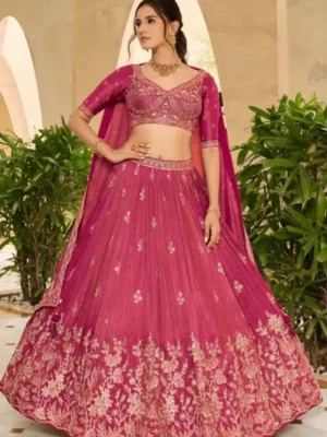 Majestic Rose Pink Embroidered Lehenga Choli – US Trend Couture Bridal Edition