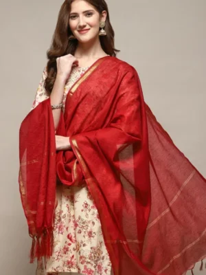 Regal Scarlet Heritage Dupatta – Luxurious Handwoven Charm with Gold Border Finish