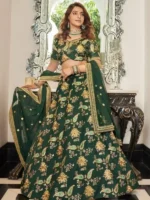 Emerald Green & Gold Embroidered Art Silk Lehenga Choli