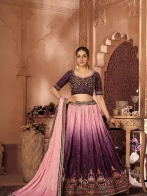 Royal Purple & Pink Ombre Bridal Lehenga Choli