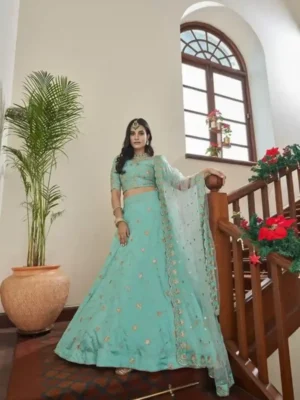 Pastel Aqua Blue Embroidered Lehenga Choli