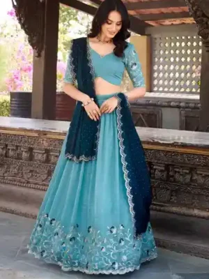 Sky Blue Embroidered Lehenga Choli – An Ethnic Masterpiece