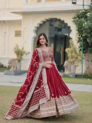 Heavy Sequins & Zari Embroidered Velvet Lehenga Choli