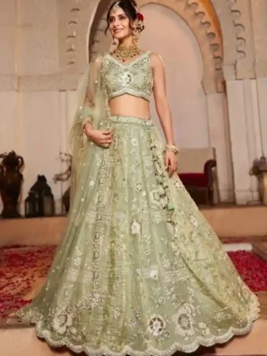 Designer Pista Green Lehenga Choli