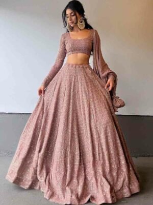 Rosy Brown Lucknowi Sequin Embroidered Lehenga Choli – US Trend Luxe Celebration Wear